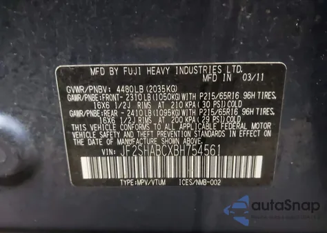 2011 Subaru Forester 2.5X z USA, uszkodzony, nr VIN JF2SHABCXBH754561